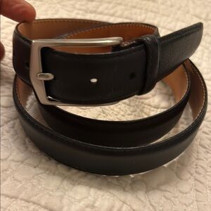 Martin Dingman Dark Leather Belt with Silver Buckle
